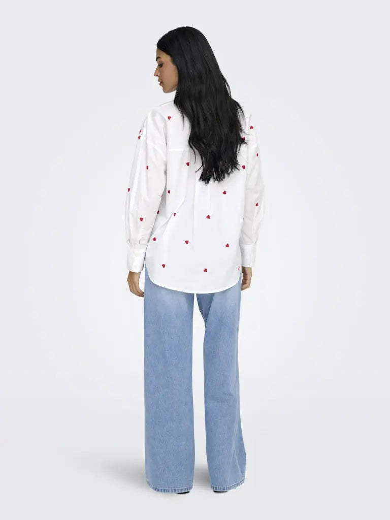 Nelly Loose Skjorte - White/Pink Heart JDY