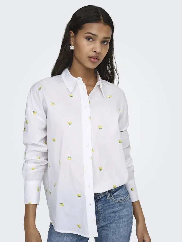 Nelly Loose Skjorte - White/Yellow Lemon JDY