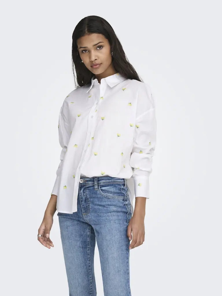 Nelly Loose Skjorte - White/Yellow Lemon JDY