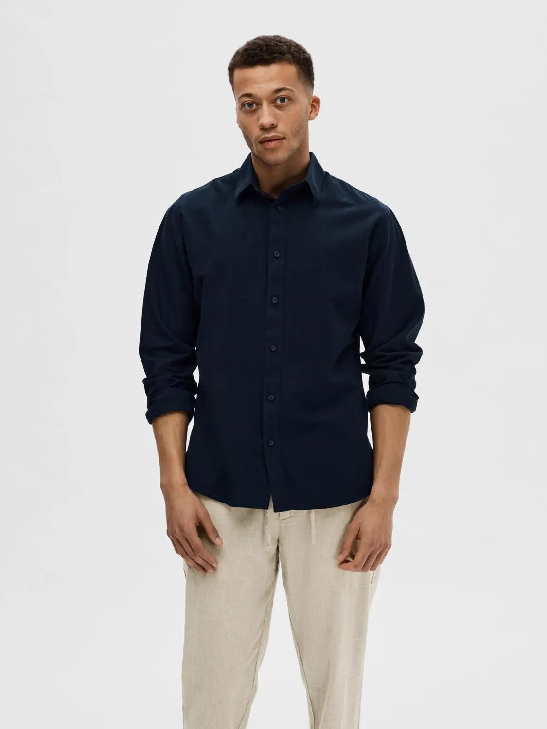 New Slim Linskjorte - Sky Captain Selected Homme