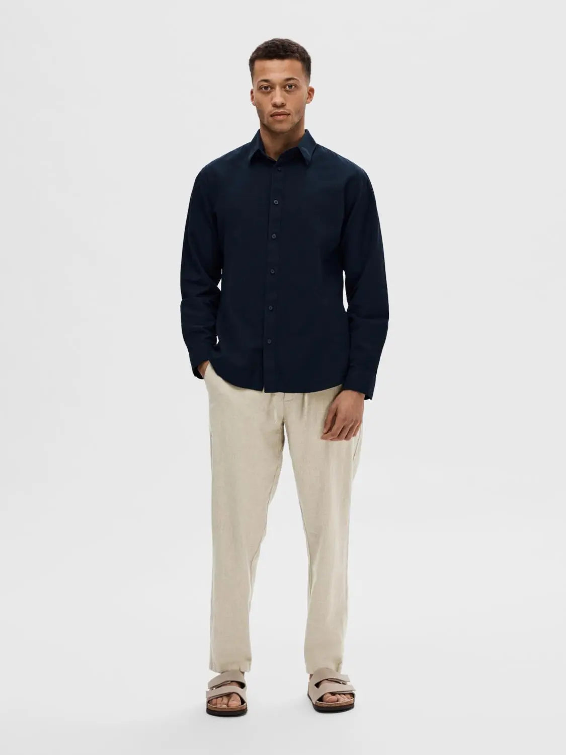 New Slim Linskjorte - Sky Captain Selected Homme