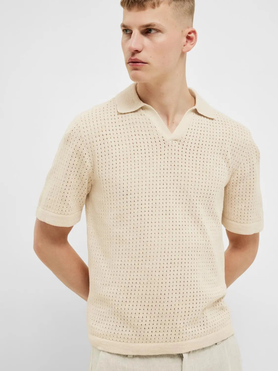 Nik Strikket Relaxed Polo - Fog Selected Homme