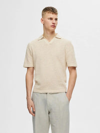 Nik Strikket Relaxed Polo - Fog Selected Homme