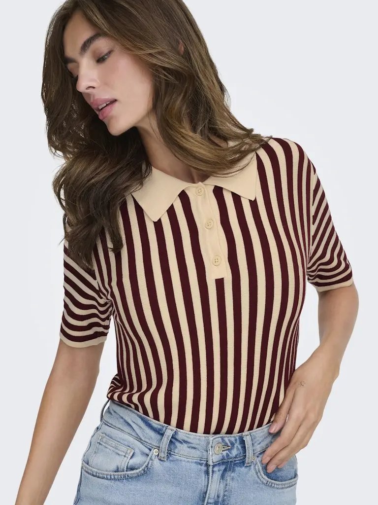 Nola Polo - Cabernet Stripes JDY