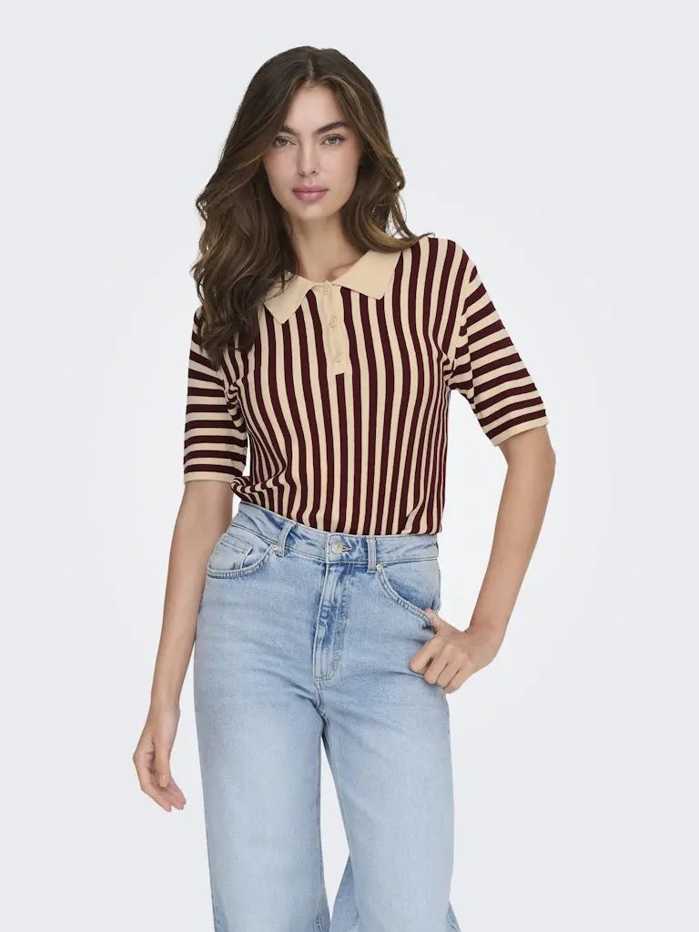 Nola Polo - Cabernet Stripes JDY
