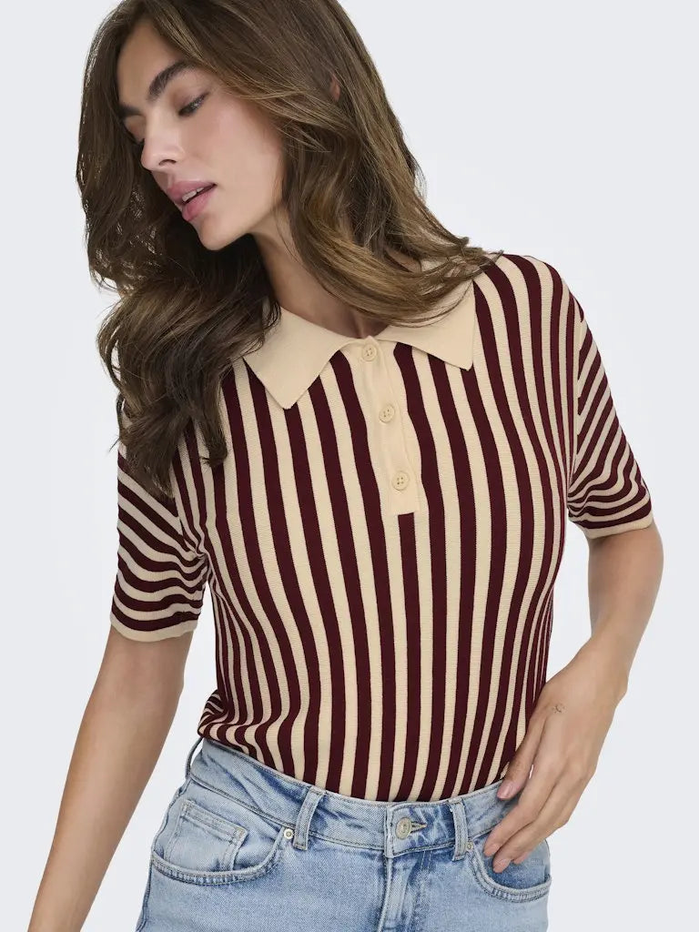 Nola Polo - Cabernet Stripes JDY