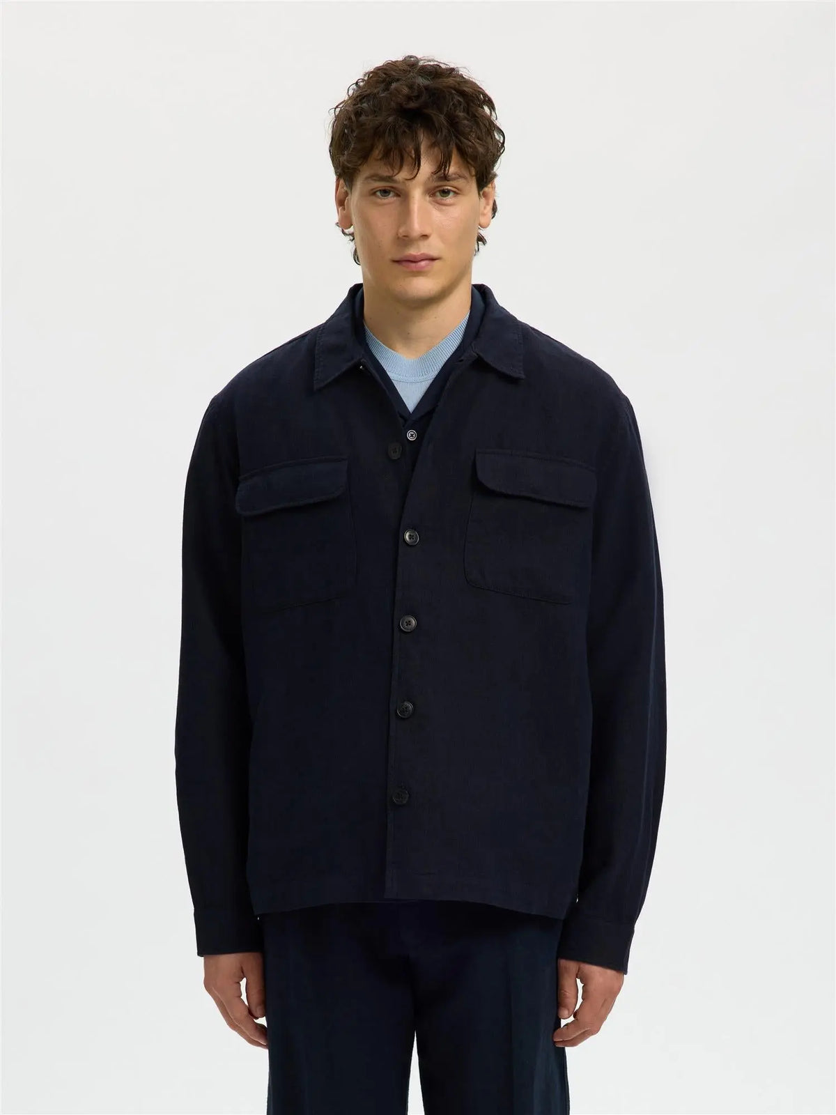 Otto Leroy Lin Overshirt - Sky Captain Selected Homme