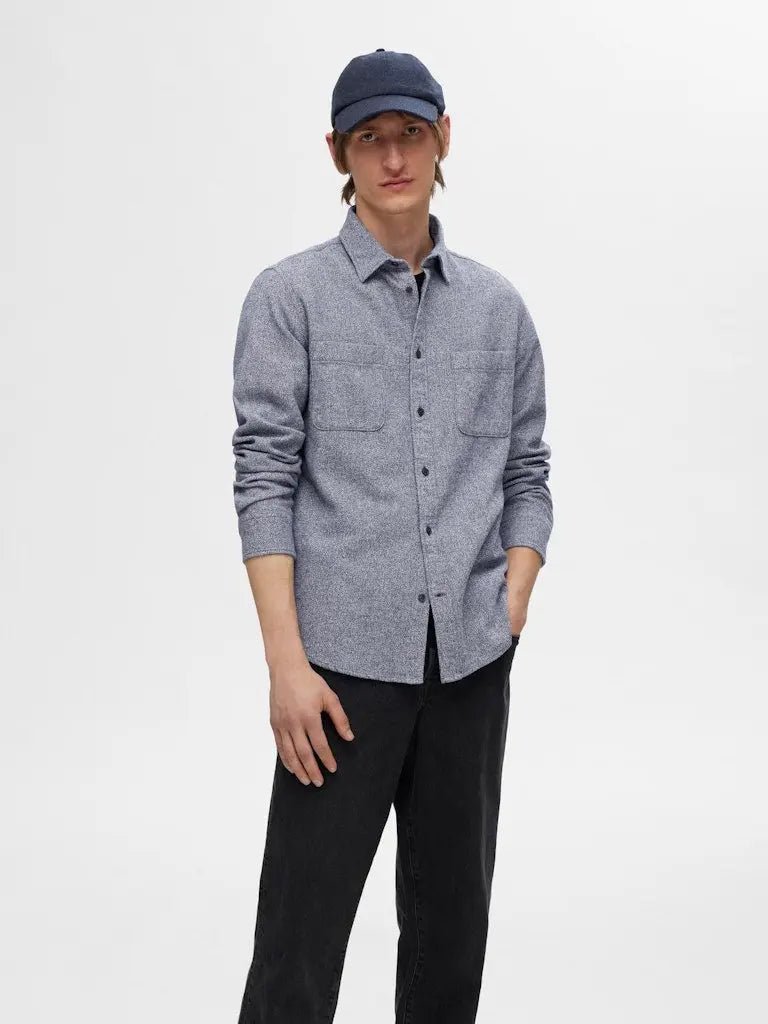 Owen Regular Flanellskjorte - Medium Blue Melange Selected Homme