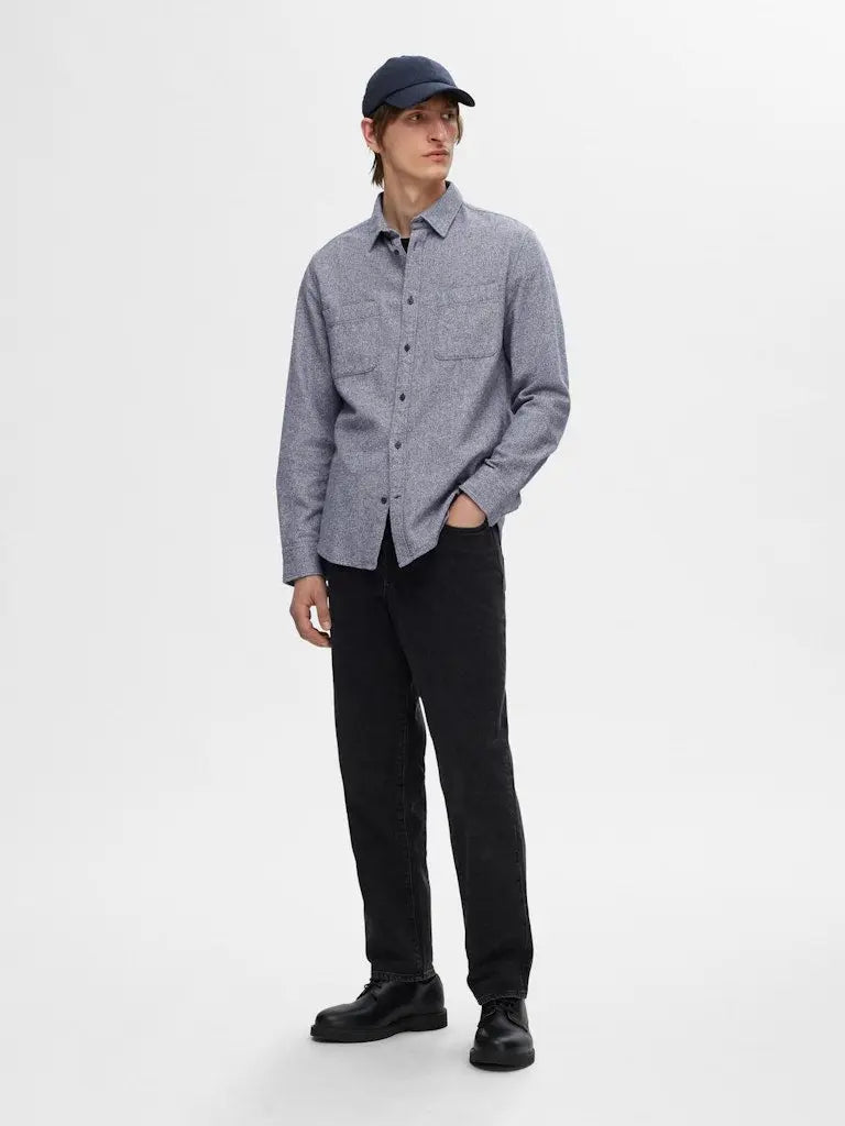 Owen Regular Overshirt - Medium Blue Melange Selected Homme