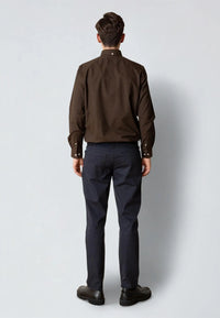 Oxford Stretch Skjorte - Dark Brown Melange Clean Cut Copenhagen