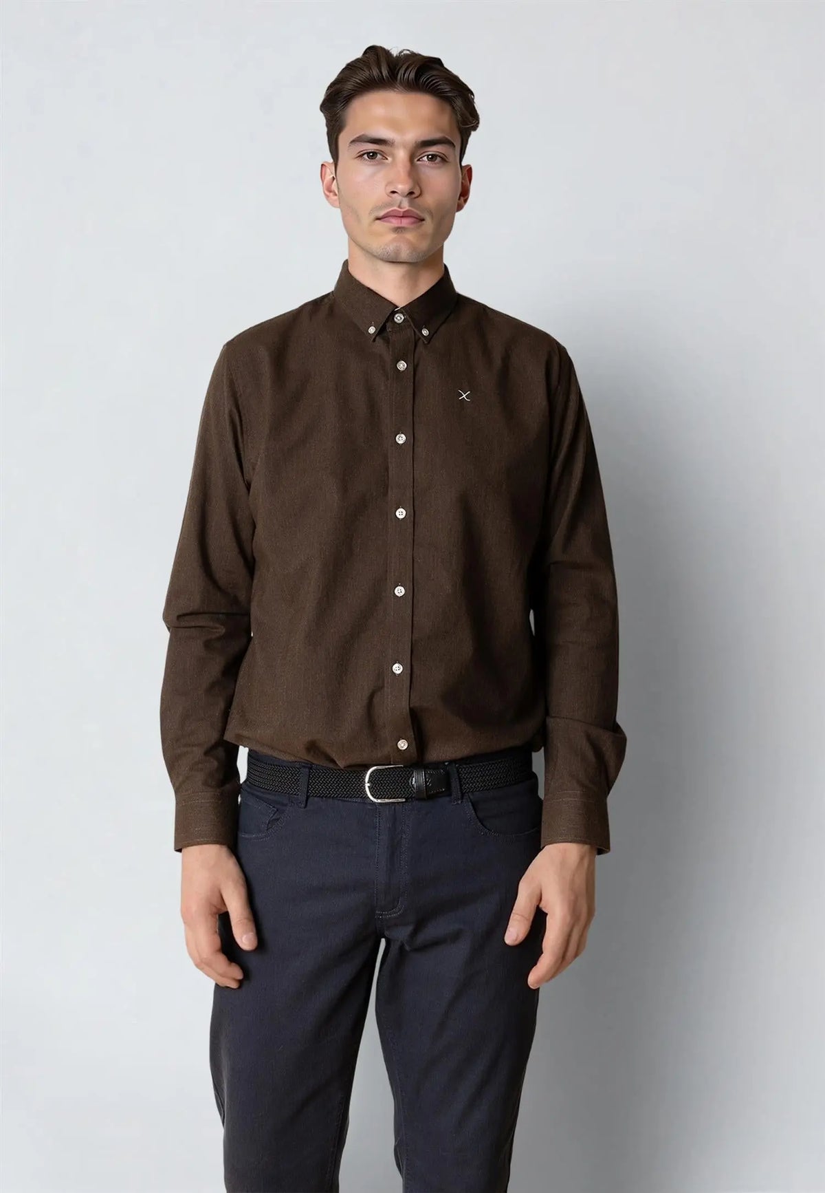 Oxford Stretch Skjorte - Dark Brown Melange Clean Cut Copenhagen