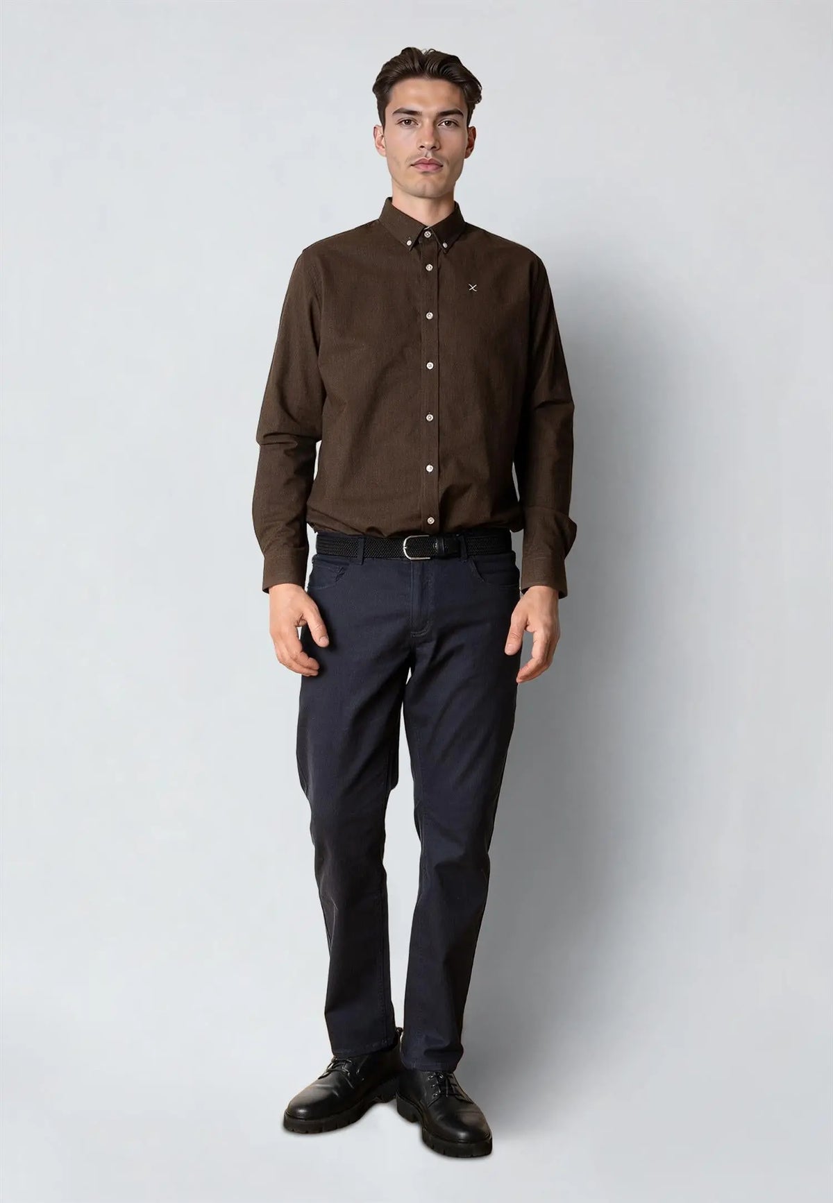 Oxford Stretch Skjorte - Dark Brown Melange Clean Cut Copenhagen