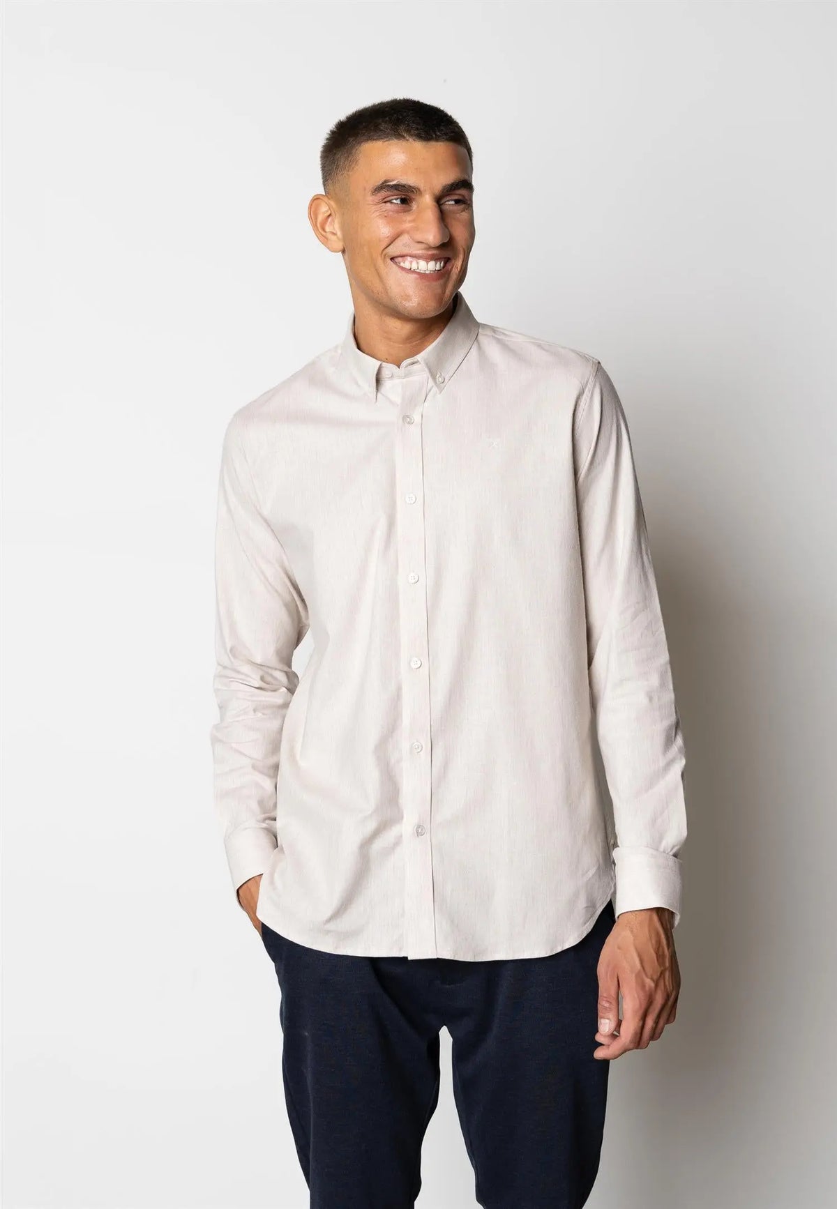 Oxford Stretch Skjorte - Sand Melange Clean Cut Copenhagen