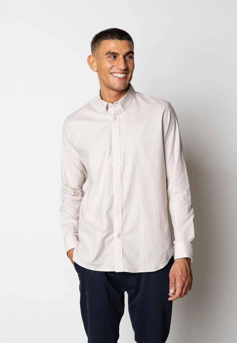 Oxford Stretch Skjorte - Sand Melange Clean Cut Copenhagen