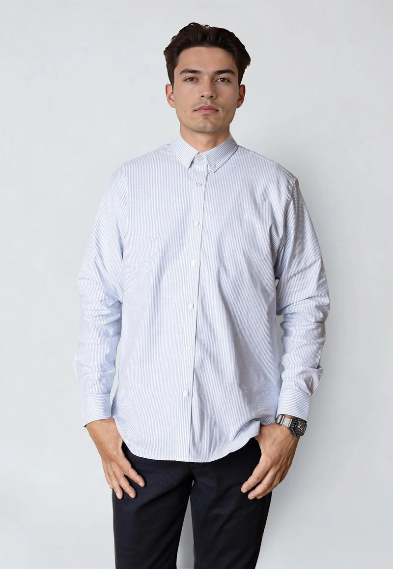 Oxford Stretch Skjorte Stripe - Light Blue Stripes Clean Cut Copenhagen