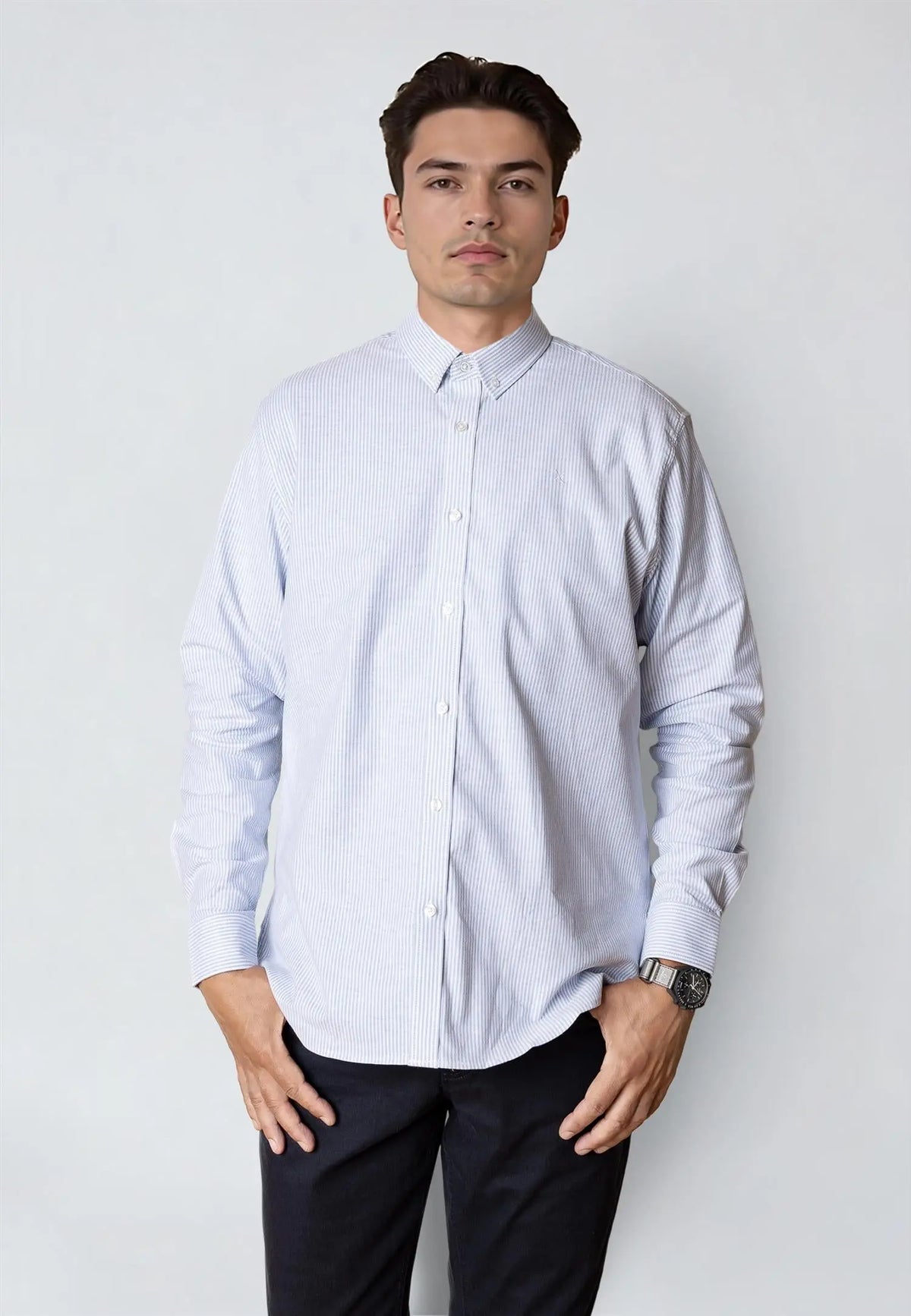 Oxford Stretch Skjorte Stripe - Light Blue Stripes Clean Cut Copenhagen