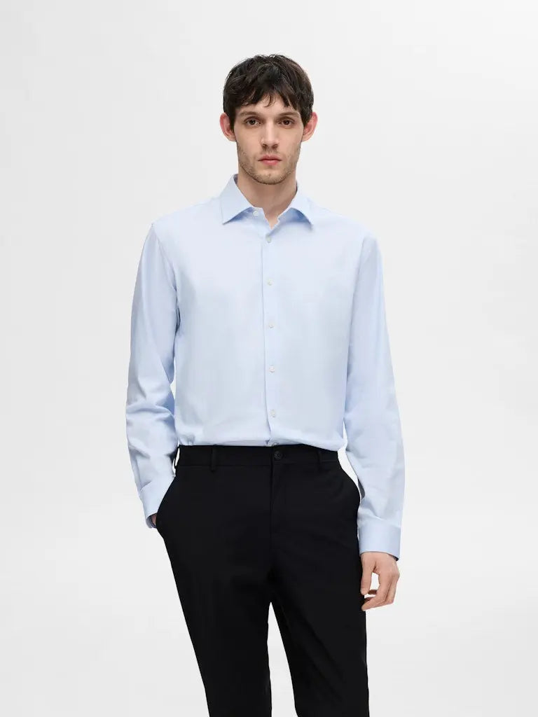 Performance Shirt Slim - Light Blue Detail Selected Homme