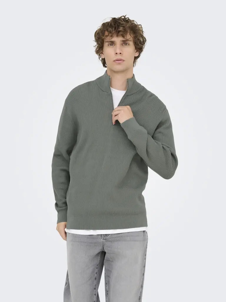 Phil Genser Half Zip - Castor Grey Only & Sons