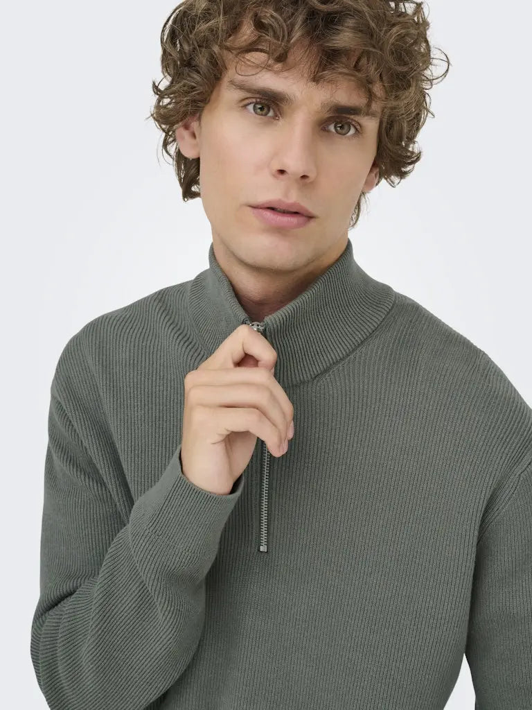 Phil Genser Half Zip - Castor Grey Only & Sons