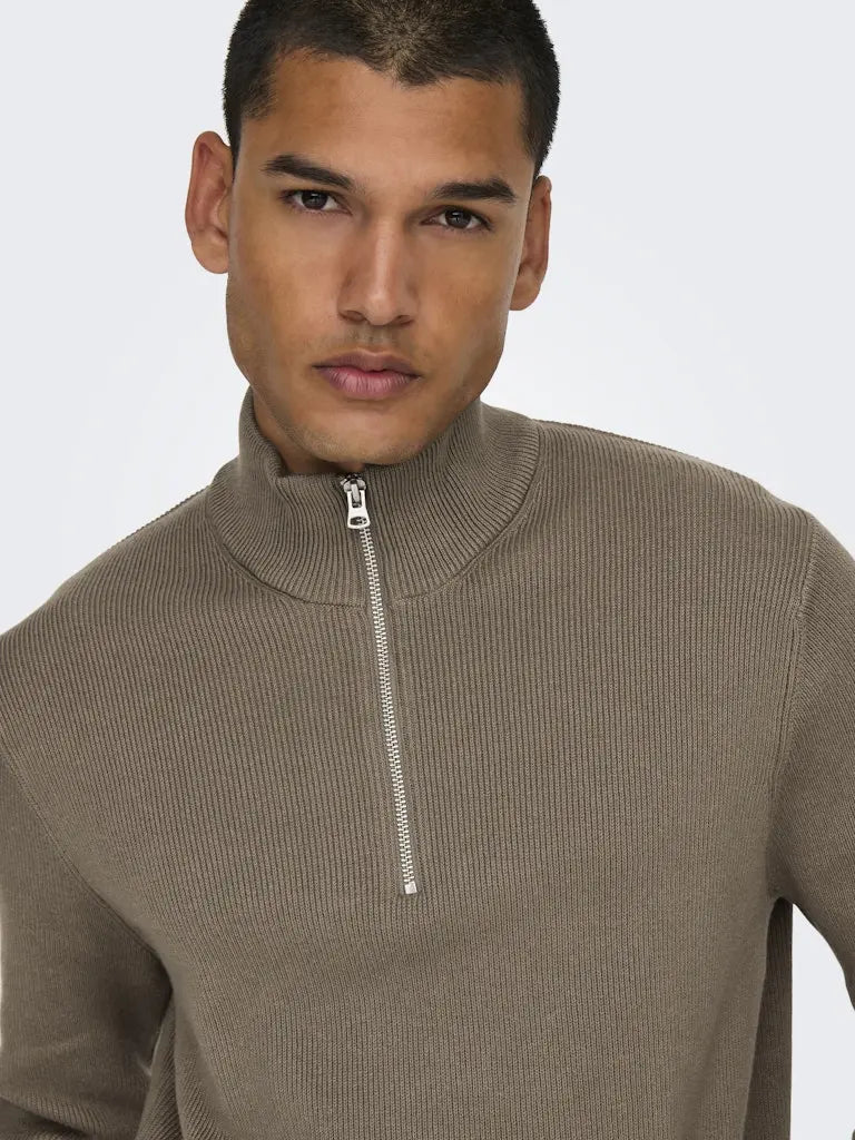 Phil Genser Half Zip - Desert Taupe Only & Sons