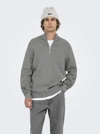 Phil Genser Half Zip - Medium Grey Melange Only & Sons