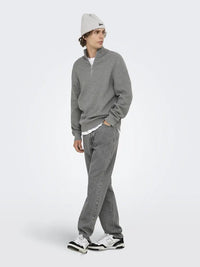 Phil Genser Half Zip - Medium Grey Melange Only & Sons