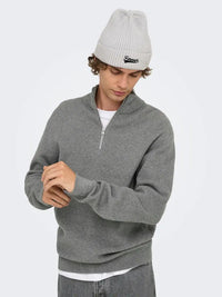 Phil Genser Half Zip - Medium Grey Melange Only & Sons