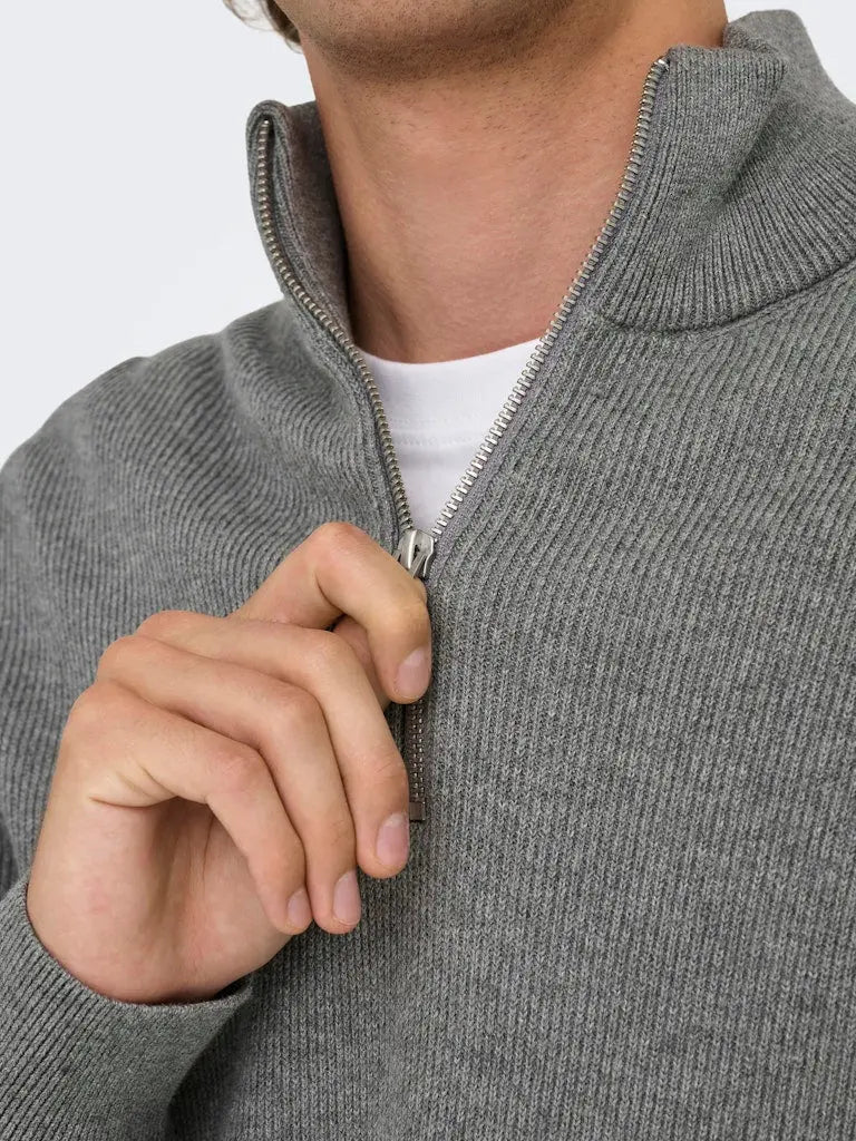 Phil Genser Half Zip - Medium Grey Melange Only & Sons