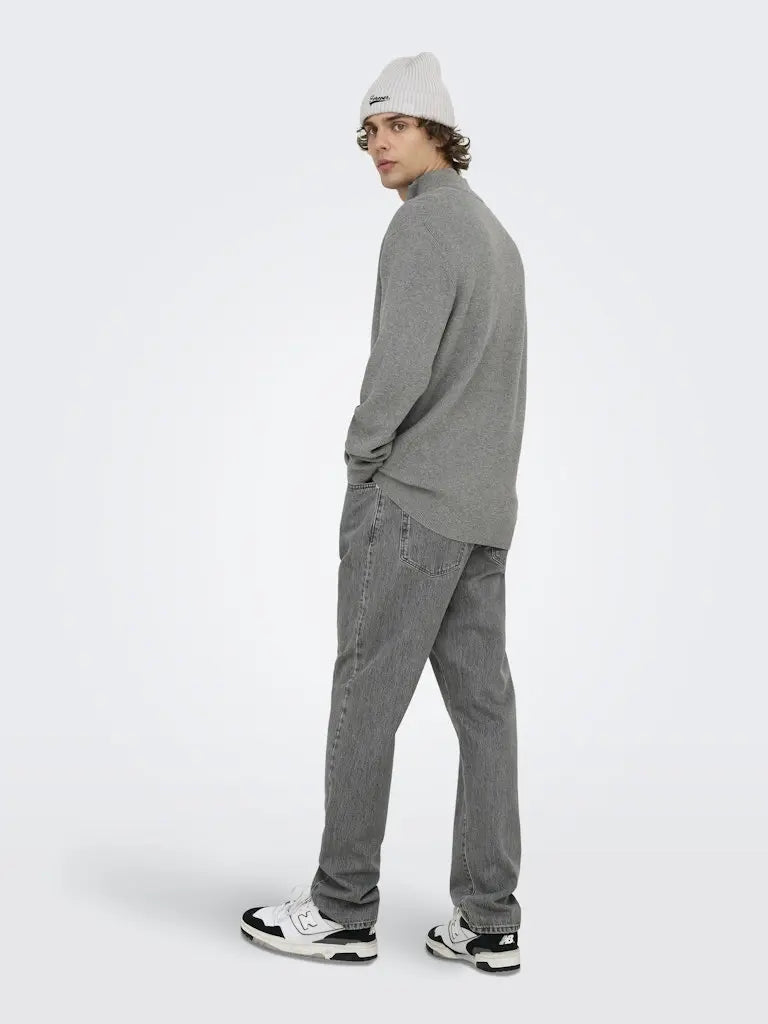 Phil Genser Half Zip - Medium Grey Melange Only & Sons