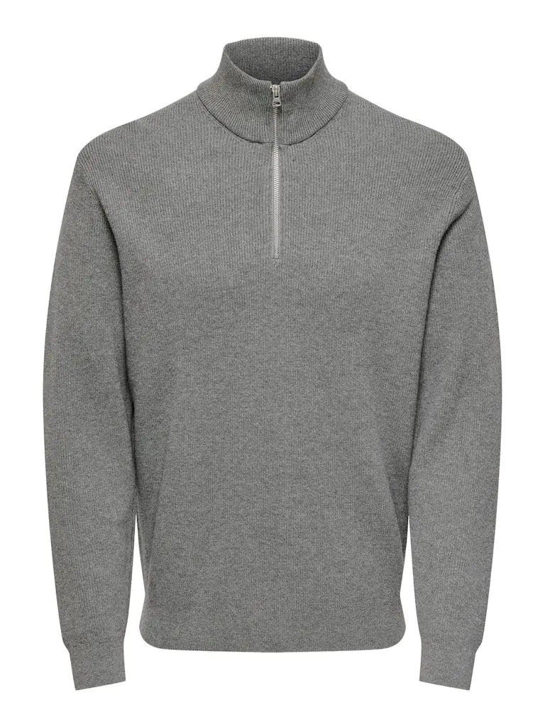 Phil Genser Half Zip - Medium Grey Melange Only & Sons