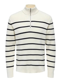 Phil Genser Half Zip Stripe - Antique White/Dark Navy Only & Sons