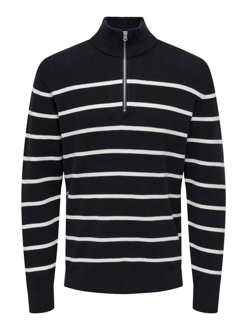 Phil Genser Half Zip Stripe - Dark Navy/Ant White Only & Sons