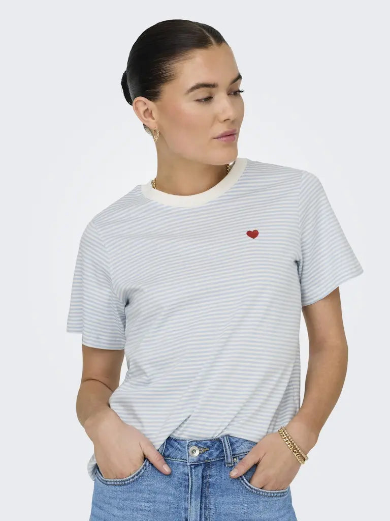 Pisa T-Skjorte Print - Cloud Dancer/Kentucky Blue JDY