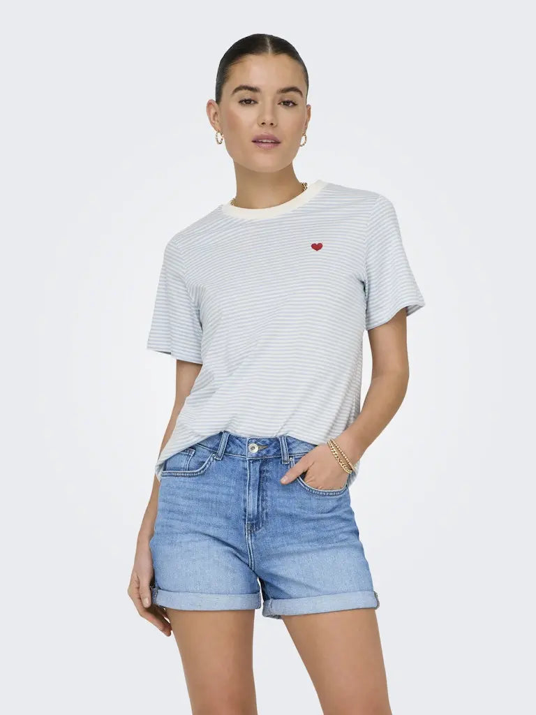 Pisa T-Skjorte Print - Cloud Dancer/Kentucky Blue JDY