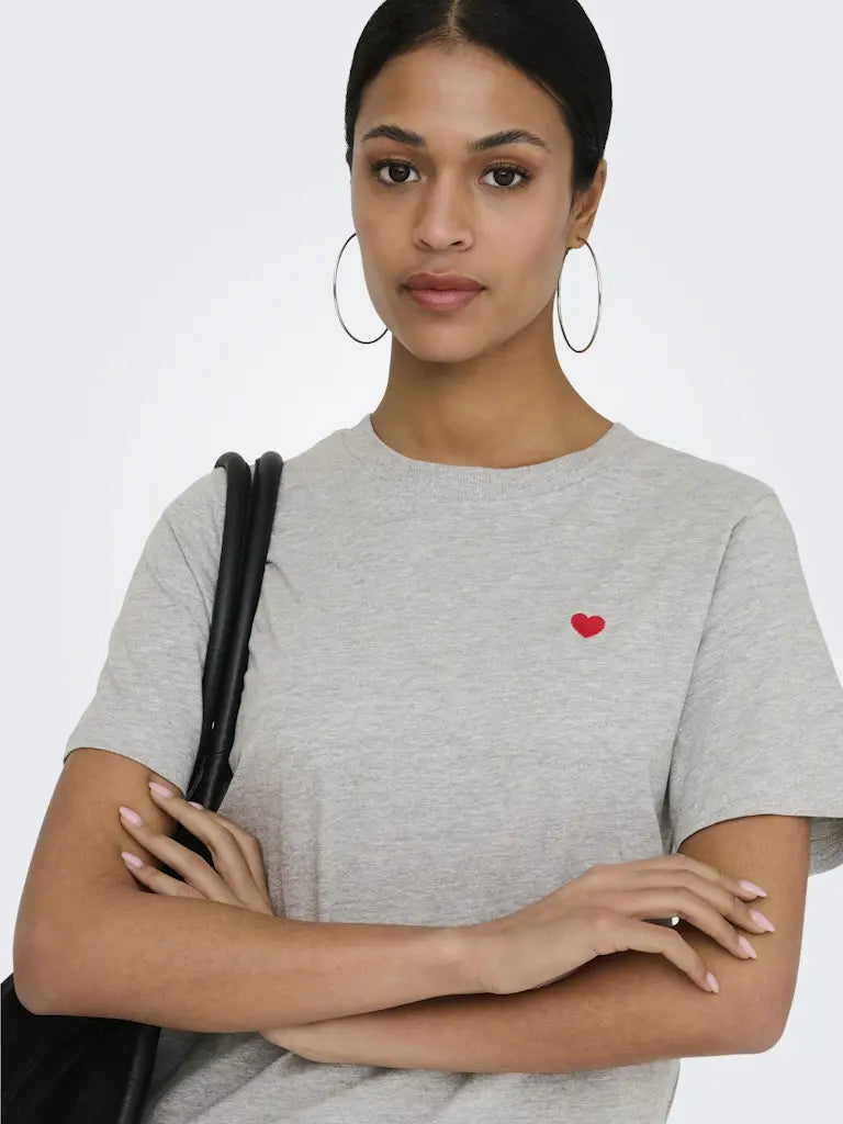 Pisa T-Skjorte Print - Light Grey Melange/Heart JDY