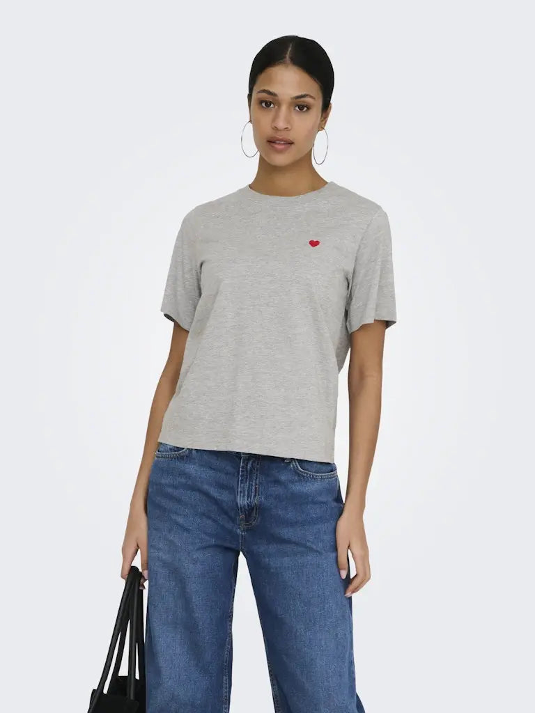 Pisa T-Skjorte Print - Light Grey Melange/Heart JDY