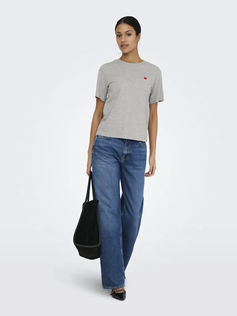 Pisa T-Skjorte Print - Light Grey Melange/Heart JDY