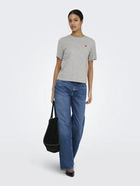 Pisa T-Skjorte Print - Light Grey Melange/Heart JDY