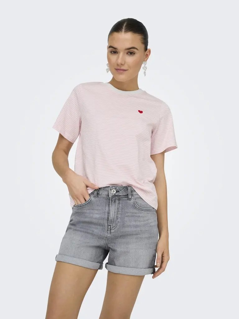 Pisa T-Skjorte Print Stripe - Cloud Dancer/Parfait Pink JDY