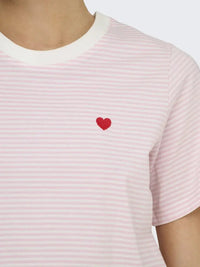 Pisa T-Skjorte Print Stripe - Cloud Dancer/Parfait Pink JDY