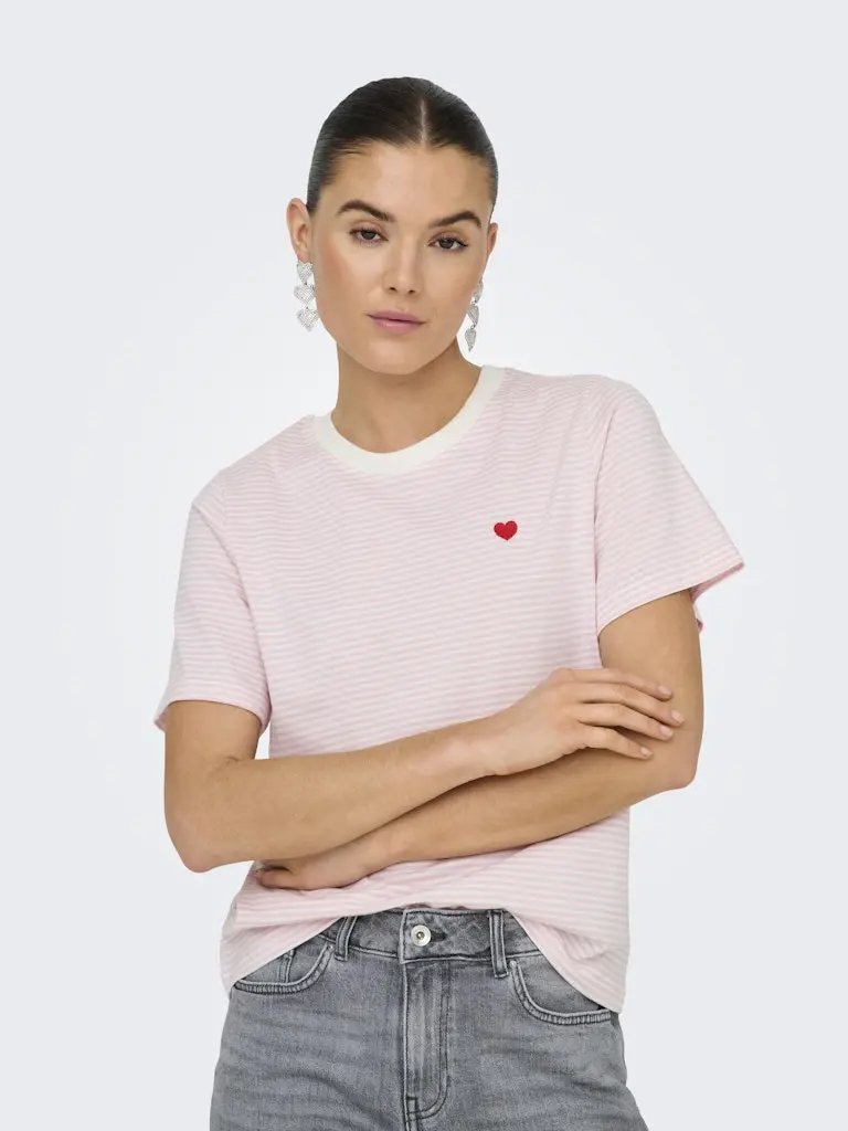 Pisa T-Skjorte Print Stripe - Cloud Dancer/Parfait Pink JDY