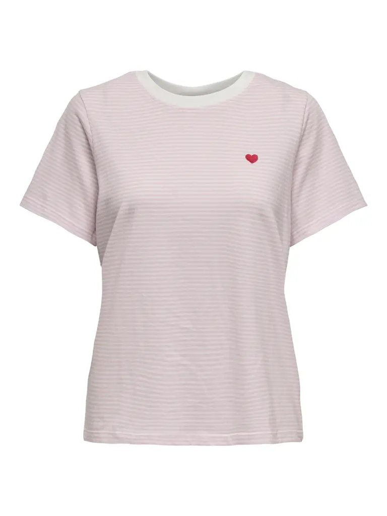 Pisa T-Skjorte Print Stripe - Cloud Dancer/Parfait Pink JDY