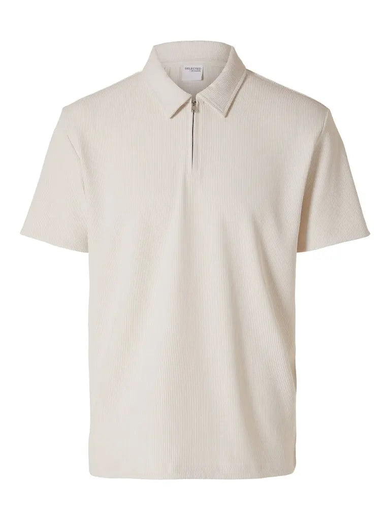 Relax Plissé Half Zip Polo - Egret Selected Homme