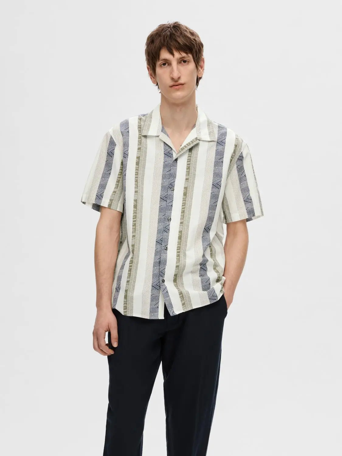 Relaxed New Linen Skjorte SS - Egret Stripes Selected Homme
