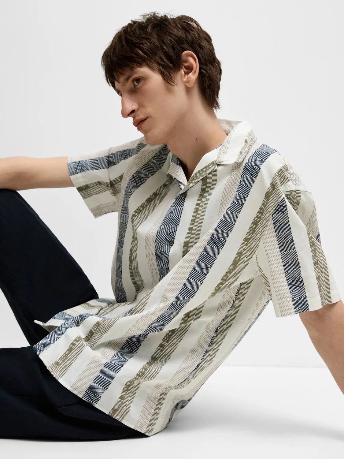 Relaxed New Linen Skjorte SS - Egret Stripes Selected Homme