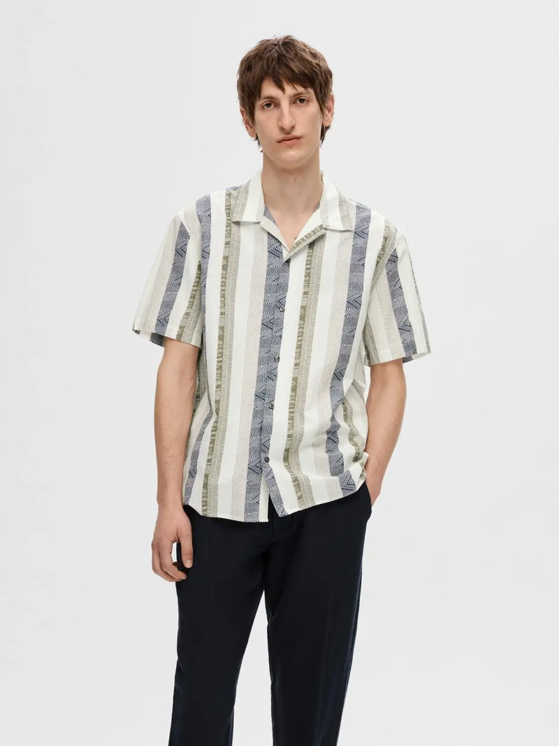 Relaxed New Linen Skjorte SS - Egret Stripes Selected Homme