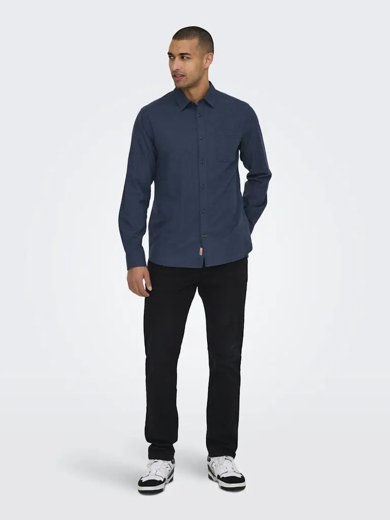 Road Regular Melange Skjorte - Navy Blazer Only & Sons