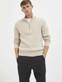 Rodney Genser Half Zip - Oatmeal Selected Homme