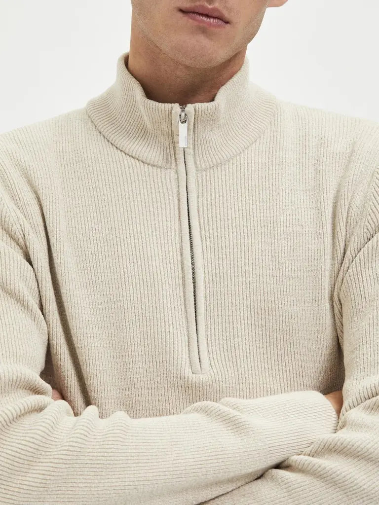 Rodney Genser Half Zip - Oatmeal Selected Homme