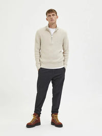 Rodney Genser Half Zip - Oatmeal Selected Homme